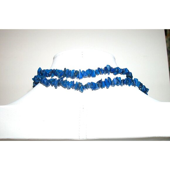 Blue Lapis Lazuli Chip Bead Single Strand Necklace 34" - Picture 3 of 3